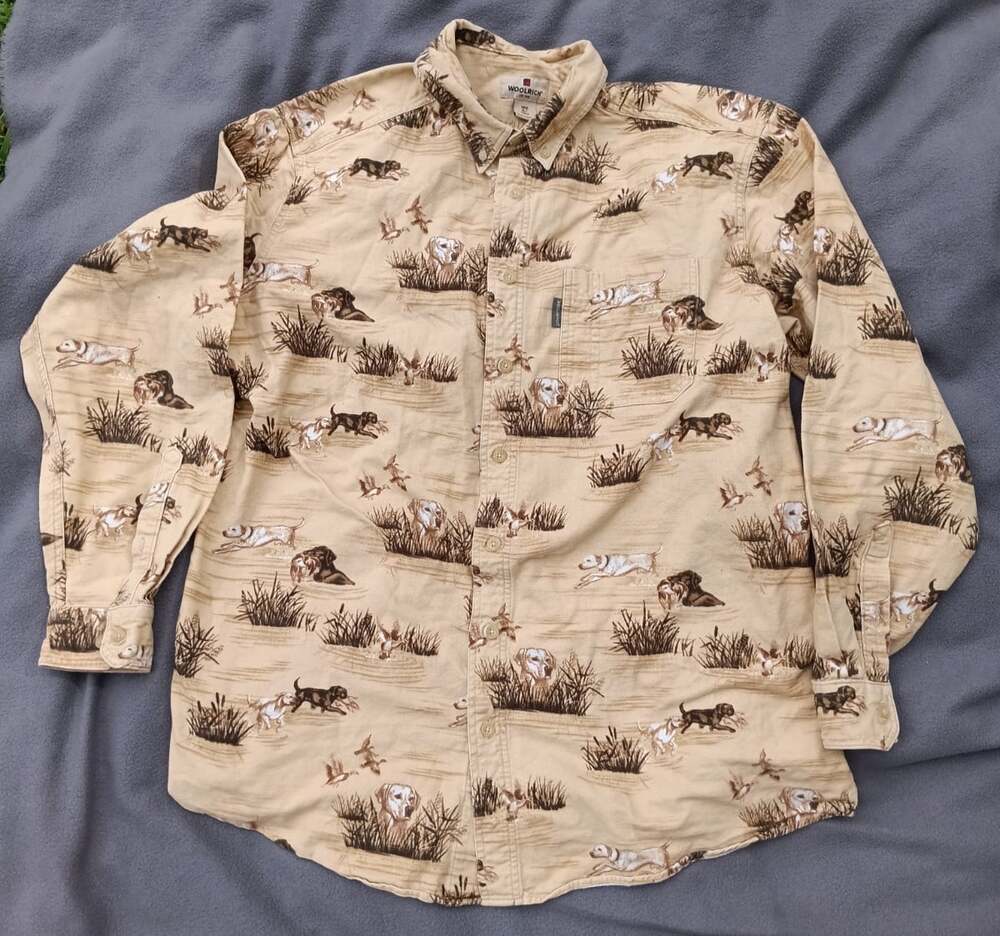 Woolrich Men XL Tall Barley Chamois Thick Flannel Duck Dog Hunting Vintage Shirt